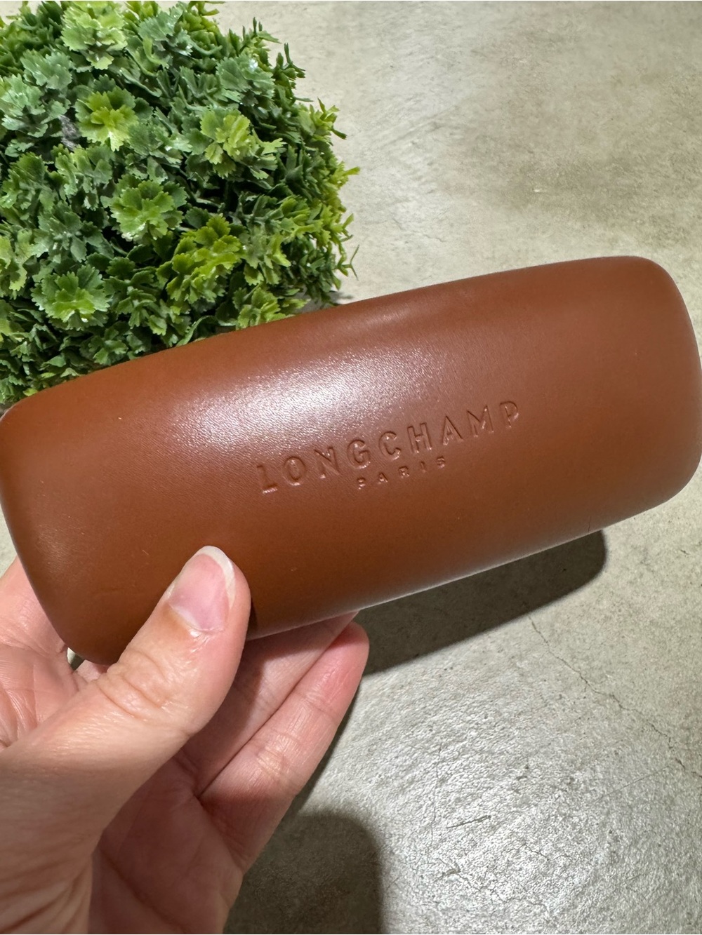 Longchamp Paris Sunglasses Glasses Case Brown Tan Leather Classic Chic Luxury